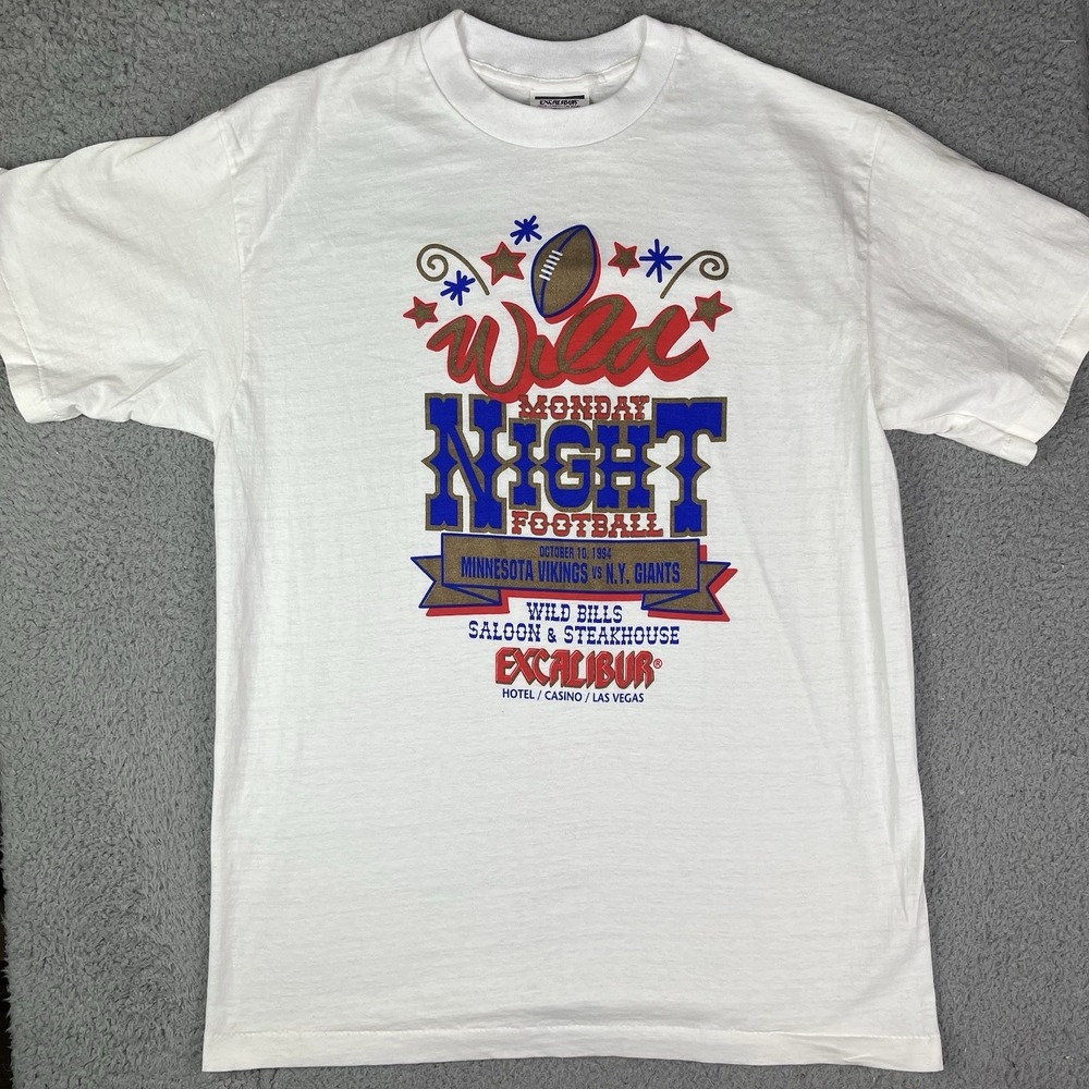 Vintage‎ Excalibur Monday Night Football T Shirt Vikings vs Giants 1994 Casino